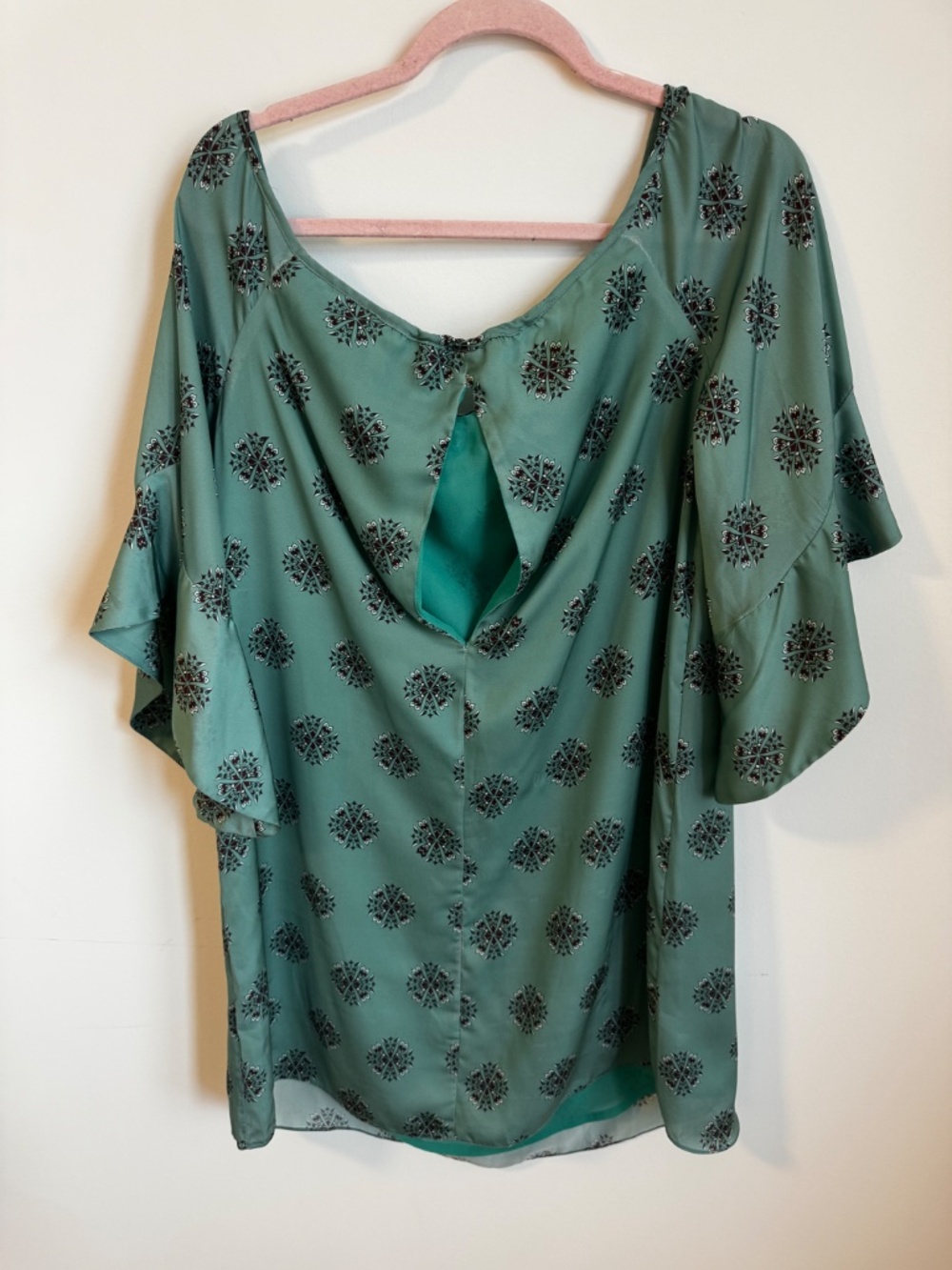 Miss Ankale Green Boho Blouse Bell Sleeve Open Back Detail Made in Brazil - Picture 6 of 7